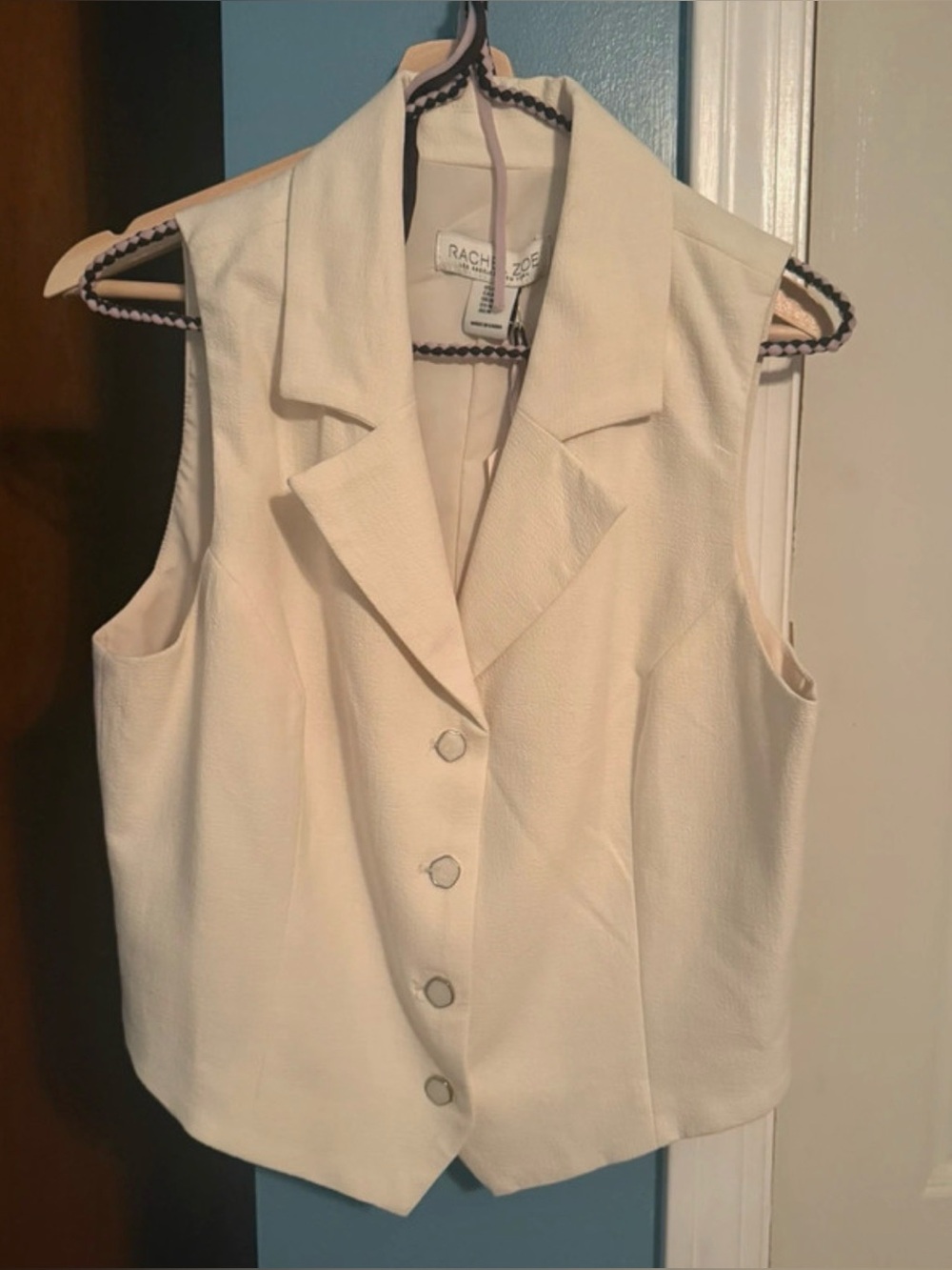 Rachel Zoe Cream Sleeveless Notched-Lapel Button Vest